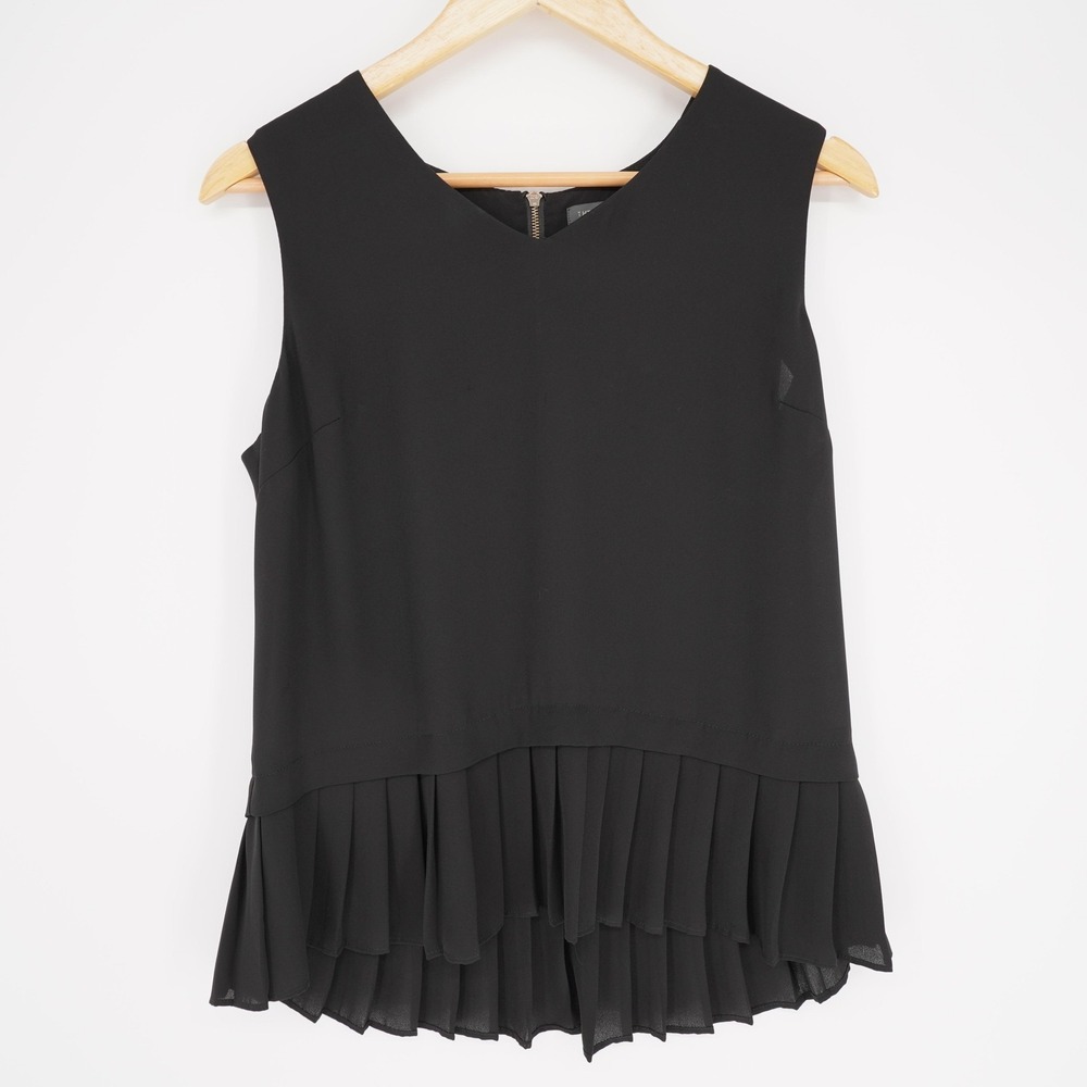 Limited Peplum Pleated Top Womens S Black Chiffon Lined Rear Zip Office Goth - Picture 2 of 11